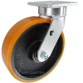 8" x 2" Titan Polyurethane on Iron Wheel Kingpinless Swivel Caster - 2,000 Lbs Capacity Heavy Duty