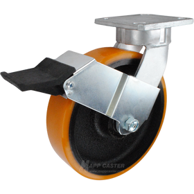 8" x 2" Titan Polyurethane on Iron Wheel Kingpinless Swivel Caster with Face Contact Brake - 2,000 Lbs Capacity Part # P51082PXBBFCB