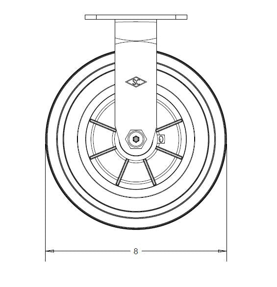 146SNBB820R 8" x 2" Eco-Rubber (Flat Free) Wheel Rigid Caster - 450 Lbs Capacity Side Drawing