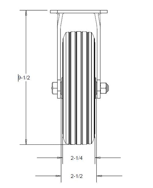 146SNBB820R 8" x 2" Eco-Rubber (Flat Free) Wheel Rigid Caster - 450 Lbs Capacity Side Drawing 2