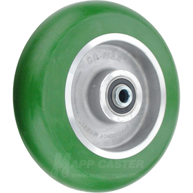 Green & Silver Polyurethane on Aluminum Caster Wheel, Precision Ball Bearings, 1/2 inch bore, accepts 1/2" axles - CG MAX
