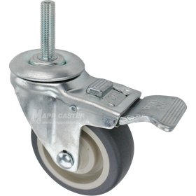 Caster wheel with a total lock brake, a 3.5 inch grey polyurethane wheel and 12mm metal threaded stem