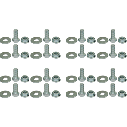 Industrial grade hardware designed to fasten a set of 4 casters