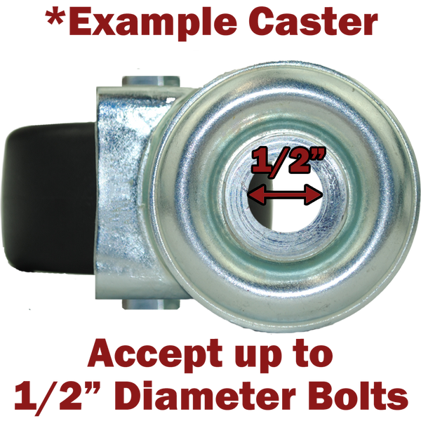 Hollow kingpin casters that allows you to use your own bolts up to 1/2". Make its more versatile & allows you to mount it to casters that already have a threaded foot/piece of metal already on it. 