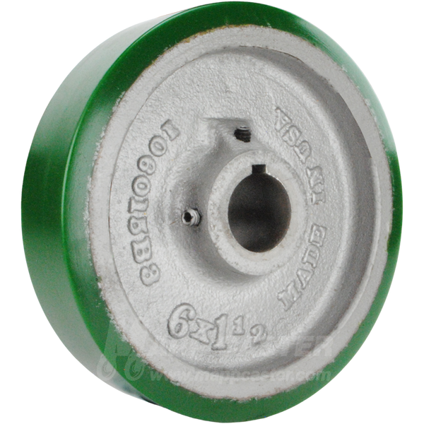 6" x 1-1/2" Green Poly on Iron Keyed Wheel - 700 Lbs Capacity