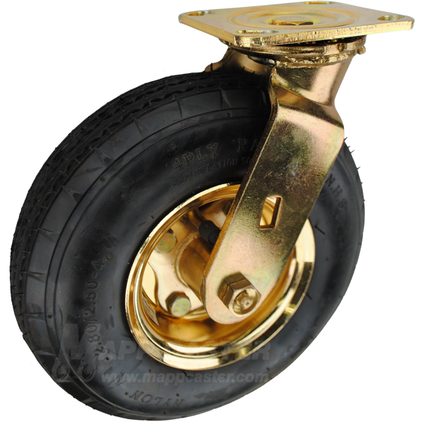 8" Pneumatic (Air) 280/250-4 Wheel Swivel Caster w/ Brass Finish - 250 Lbs Capacity