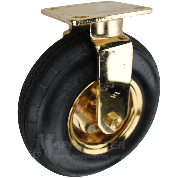 8" Pneumatic (Air) 280/250-4 Wheel Rigid Caster w/ Brass Finish - 250 Lbs Capacity