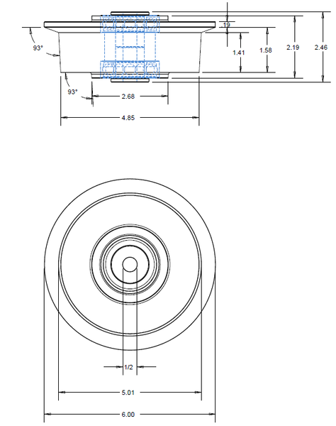 5" x 1-13/32" Flanged Nylon Wheel - Part # LFN5J604P Drawing
