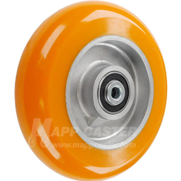 LUX80JO64 8" x 2" Erognomic Orange Ultraflex Polyurethane Wheel Precision Ball Bearings - 1200 lbs Capacity