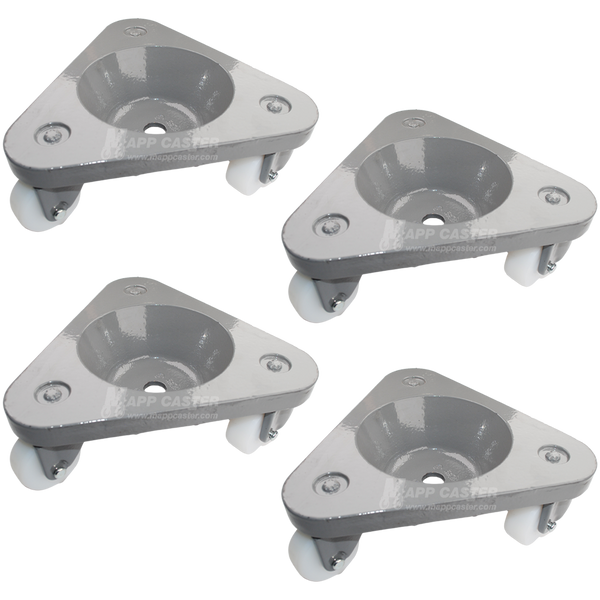 Set of Four USA Made Tri-Wheel Dolly (Round Base) with 2" Nylon Wheels (Non-marking) - 450 Lbs Capacity Each (1,800 Lbs Together)