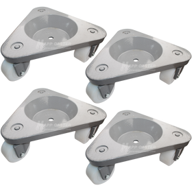 Set of 4 Large Frame USA Made Tri-Wheel Dolly (Round Base) with 3" Nylon Wheels - 750 Lbs Capacity Each (3,000 Lbs Together)