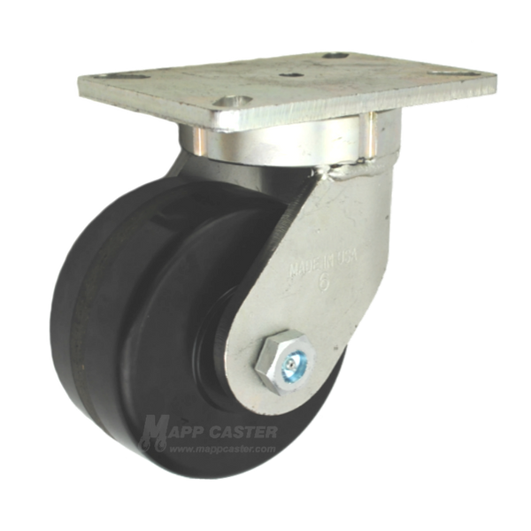 6" x 3" Phenolic Wheel SS Swivel Caster , 5-1/4” x 7-1/4” Top Plate - 2,000 Lbs Capacity