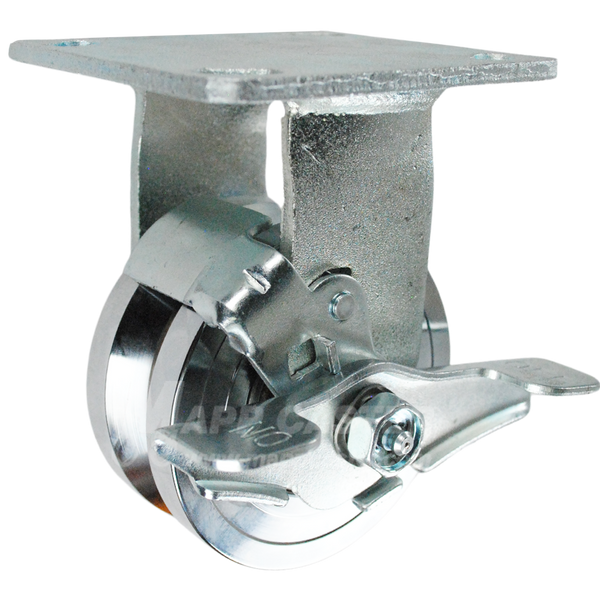 4" x 2" Forged Steel V-Groove Wheel Rigid Brake Caster 