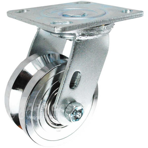 4" x 2" Forged Steel V-Groove Wheel Swivel Caster - 1,250 Lbs Capacity