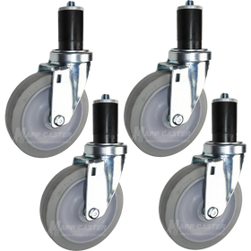 5" Grey Rubber Food Prep Table Casters, NSF Certified, Premium Floor Safe Wheels, Cleaning Chemical Resistant, Set of 4 - 350 Lbs Capacity