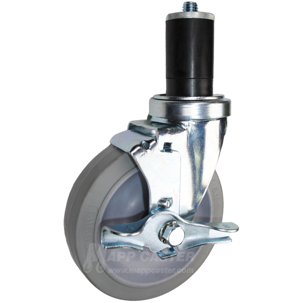 5" Grey Rubber Food Prep Table Casters, NSF Certified, Premium Floor Safe Wheels, Cleaning Chemical Resistant - Set of 4 (All Brakes)