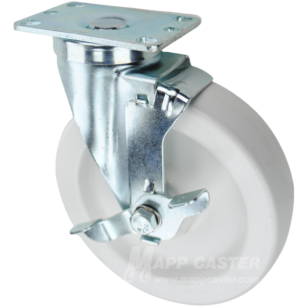 White plastic (polyolefin) casters, great for kitchens, restaurants, food processing plants & other wet environments.

