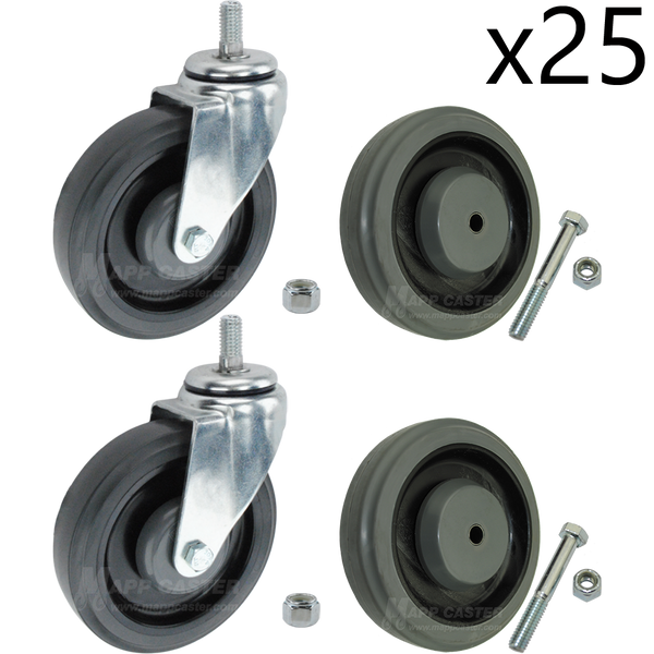 5" Thermoplastic Rubber Shopping Cart Caster & Wheel Replacement Kit For 25 Shopping Carts
