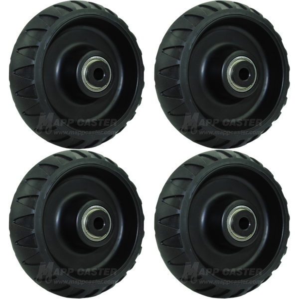 Set of 4 Black rubber all terrain style wheel with precision ball bearing for stryker stretchers