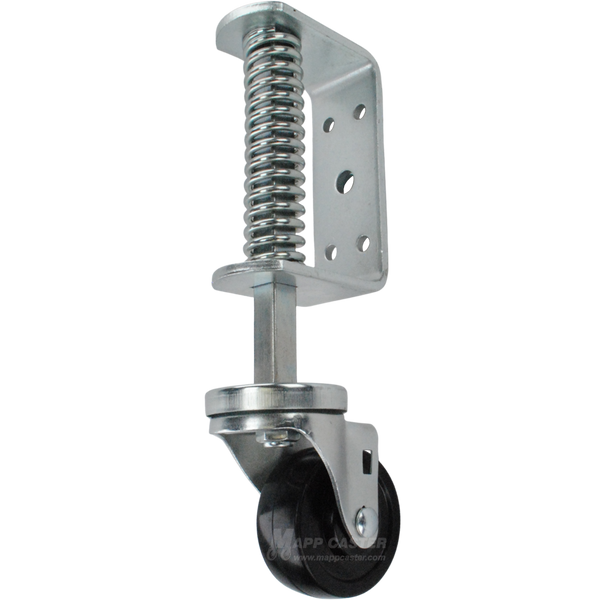 Spring Loaded Gate Caster Bracket with 3" x 1-1/4" Rubber Wheel - Part # 5182-3SR
