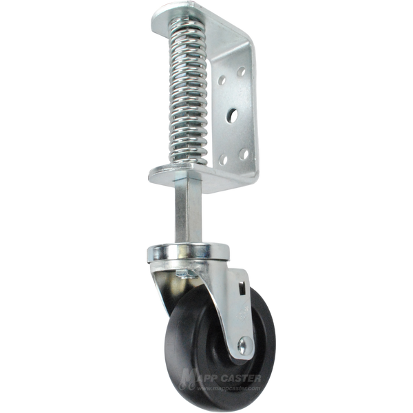 Spring Loaded Gate Caster Bracket with 4" x 1-1/4" Plastic Wheel - Part # 5182-4HDP