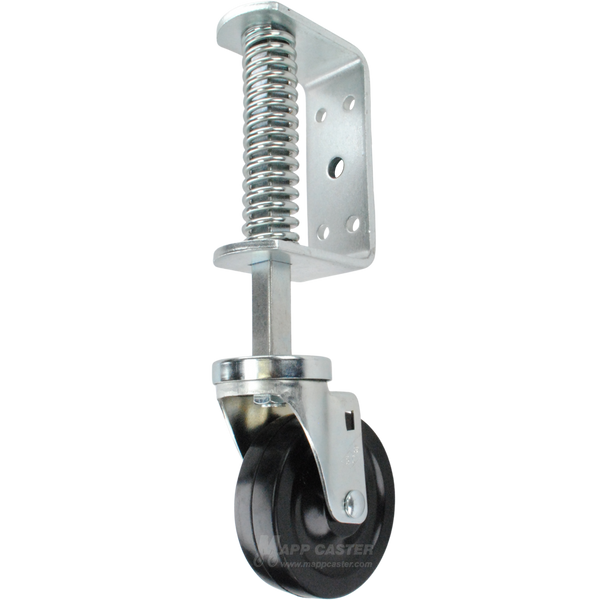 Spring Loaded Gate Caster Bracket with 4" x 1-1/4" Rubber Wheel - Part # 5182-4SR