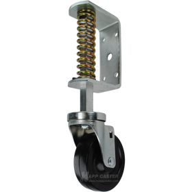 Spring Loaded Gate Caster Bracket with 4" x 1-1/4" Rubber Wheel - Part # 5582-4SR