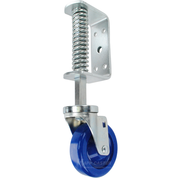 Spring Loaded Gate Caster Bracket with 4" x 1-1/4" Solid Polyurethane Wheel - Part # 5182-4SU