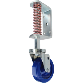 Spring Loaded Gate Caster Bracket with 4" x 1-1/4" Solid Polyurethane Wheel - Part # 5882-4SU