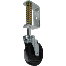 Spring Loaded Gate Caster Bracket with 5" x 1-1/4" Plastic Wheel - Part # 5582-5HDP