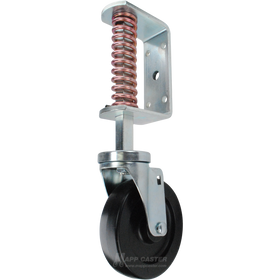 Spring Loaded Gate Caster Bracket with 5" x 1-1/4" Plastic Wheel - Part # 5882-5HDP