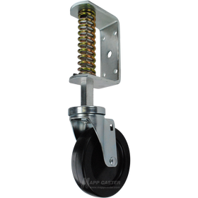 Spring Loaded Gate Caster Bracket with 5" x 1-1/4" Rubber Wheel - Part # 5582-5SR