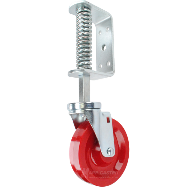 Spring Loaded Gate Caster Bracket with 5" x 1-1/4" Solid Polyurethane Wheel - Part # 5182-5SU