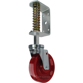 Spring Loaded Gate Caster Bracket with 5" x 1-1/4" Solid Polyurethane Wheel - Part # 5582-5SU
