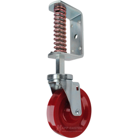 Spring Loaded Gate Caster Bracket with 5" x 1-1/4" Solid Polyurethane Wheel - Part # 5882-5SU
