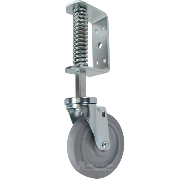 Spring Loaded Gate Caster Bracket with 5" x 1-1/4" Thermoplastic Rubber Wheel - Part # 5182-5MIR
