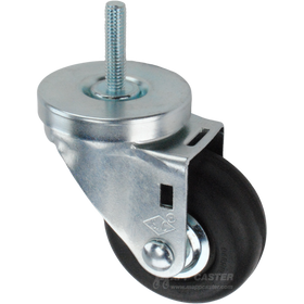 Metal caster wheel with a black neoprene tire with metal threaded stem