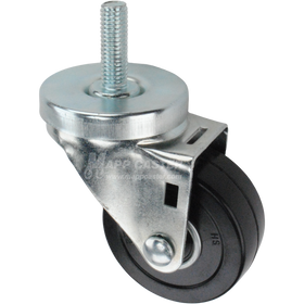 Metal caster rubber wheel with a black rubber tire and threaded stem