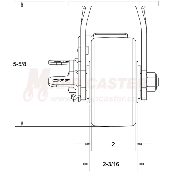 4" x 2" Retort Rigid Brake Caster - 550 Lbs Capacity REAR VIEW