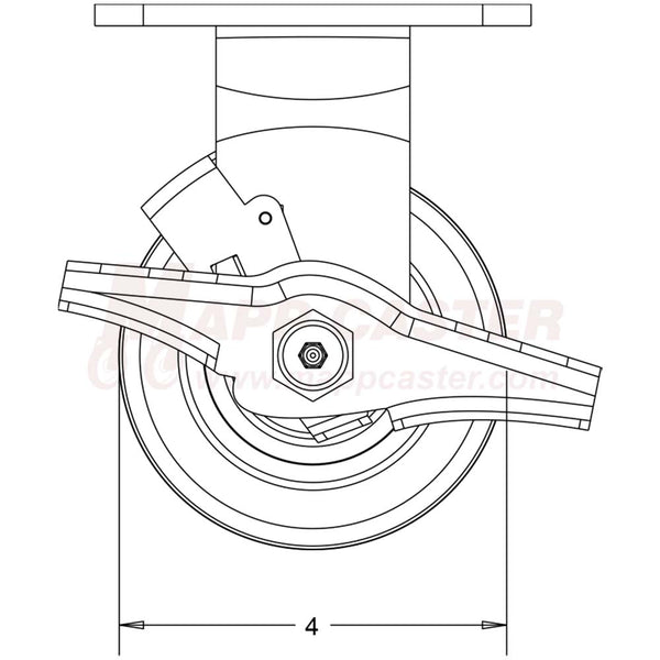 4" x 2" Retort Rigid Brake Caster - 550 Lbs Capacity SIDE VIEW