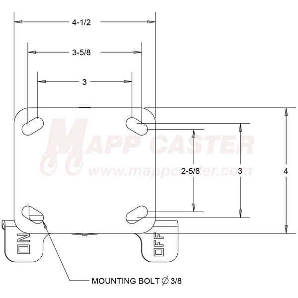 4" x 2" Retort Rigid Brake Caster - 550 Lbs Capacity TOP VIEW