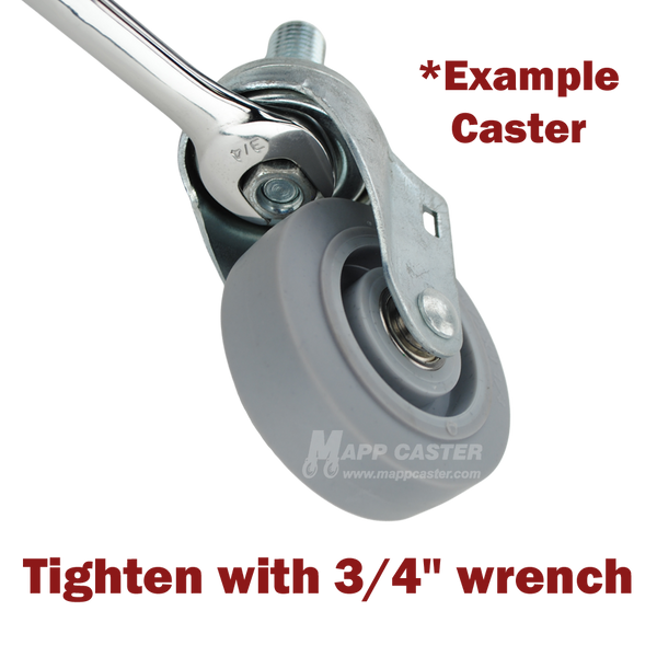 3" x 1-1/4" Thermoplastic Rubber Wheel Swivel Caster w/ Total Lock Brake, 3/8"-16 x 1-1/2" Threaded Stem - 300 lbs Capacity