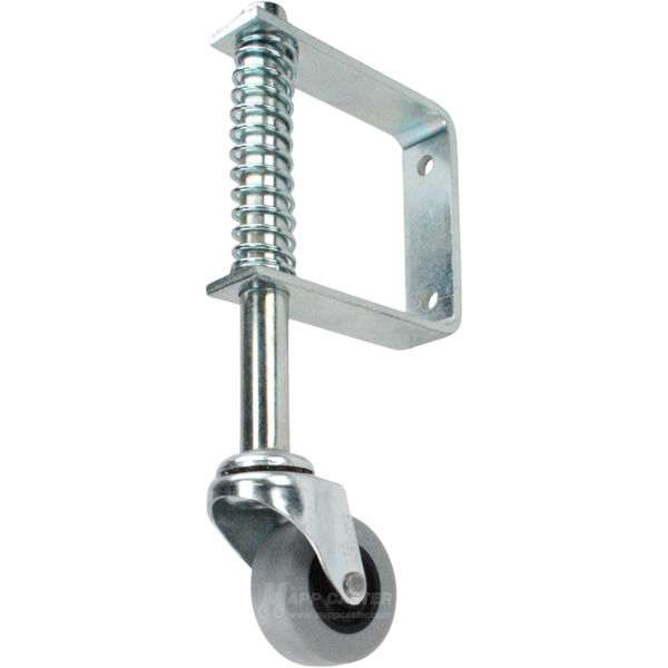 USA Made Spring Loaded Gate Caster Bracket with 2" x 7/8" TPR Wheel - Part # 5043-2TPR