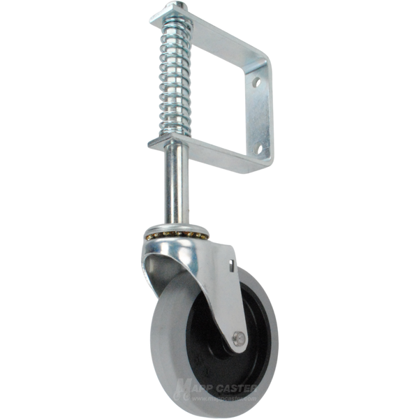 USA Made Spring Loaded Gate Caster Bracket with 4" x 7/8" TPR Wheel - Part # 5043-4TPR