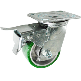 4" x 2" Green Polyurethane on Aluminum Wheel Swivel Caster with Total Lock Brake - 800 Lbs Capacity