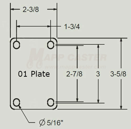 2-3/8" x 3-5/8" Stainless Steel Weld on Top Plate / Shim - Part# L20CS-P Drawing