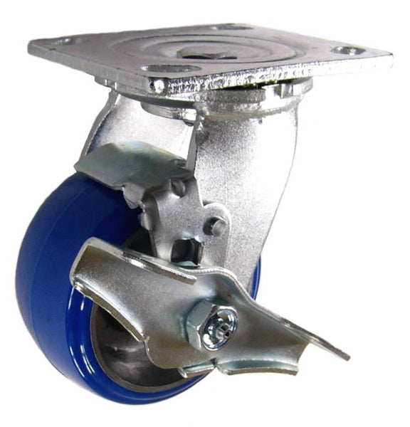 4" x 2" Polyurethane on Aluminum Wheel Swivel Brake Caster - 750 Lbs Capacity