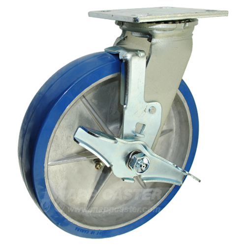 8" x 2" Polyurethane on Aluminum Wheel Swivel Brake Caster  - 1,250 Lbs Capacity
