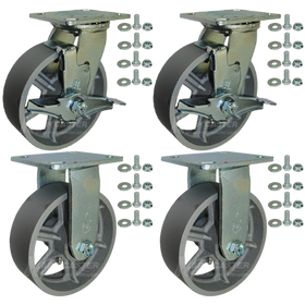 6" x 2"  Heavy Duty Steel BBQ Pit Casters, 5000 lbs Total Capacity