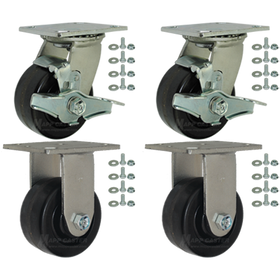4" x 2" Heavy Duty Phenolic BBQ Pit Casters, 3200 lbs Total Capacity